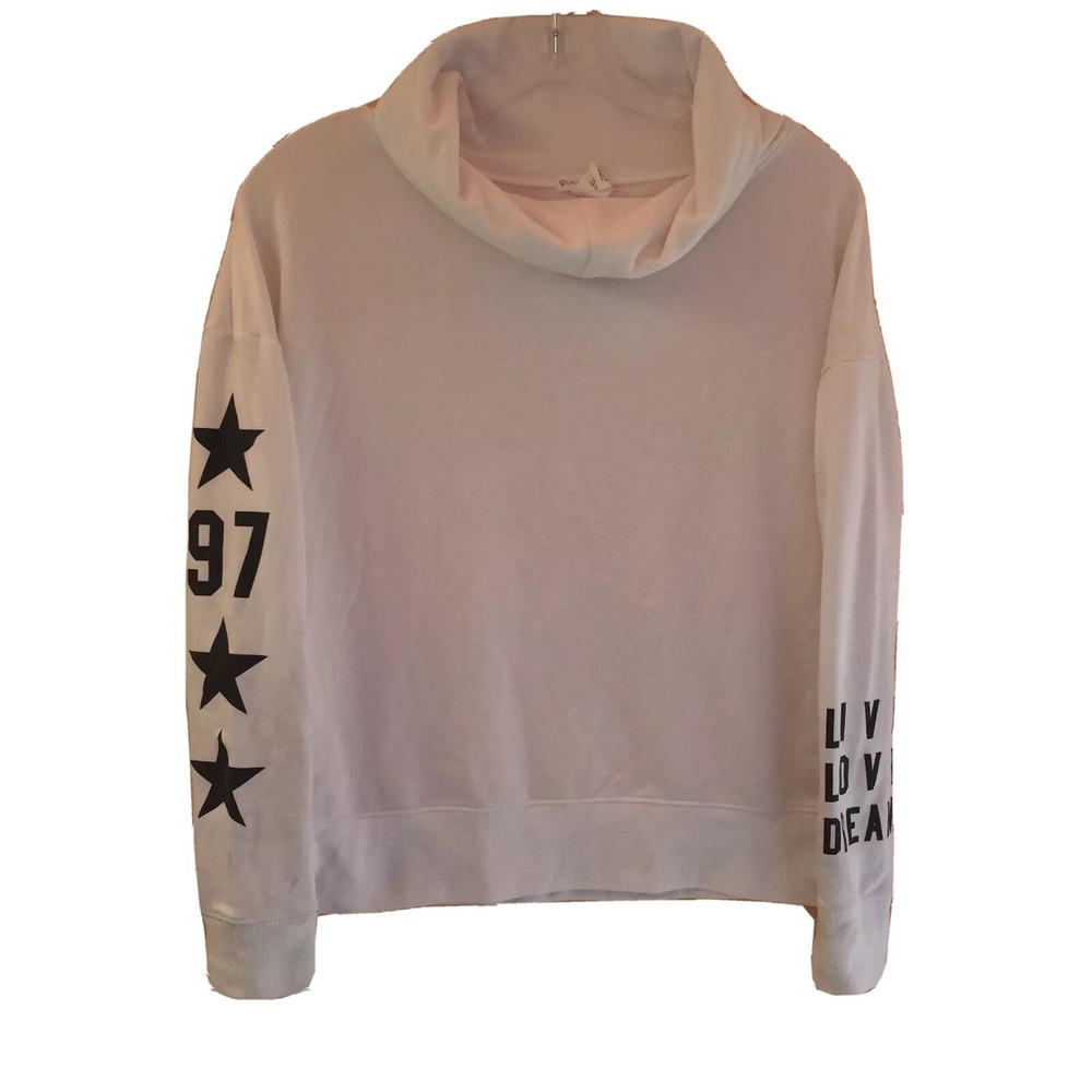 Live Love Dream Womens White Funnel Neck Graphic Sweatshirt Stars 97 Size XS